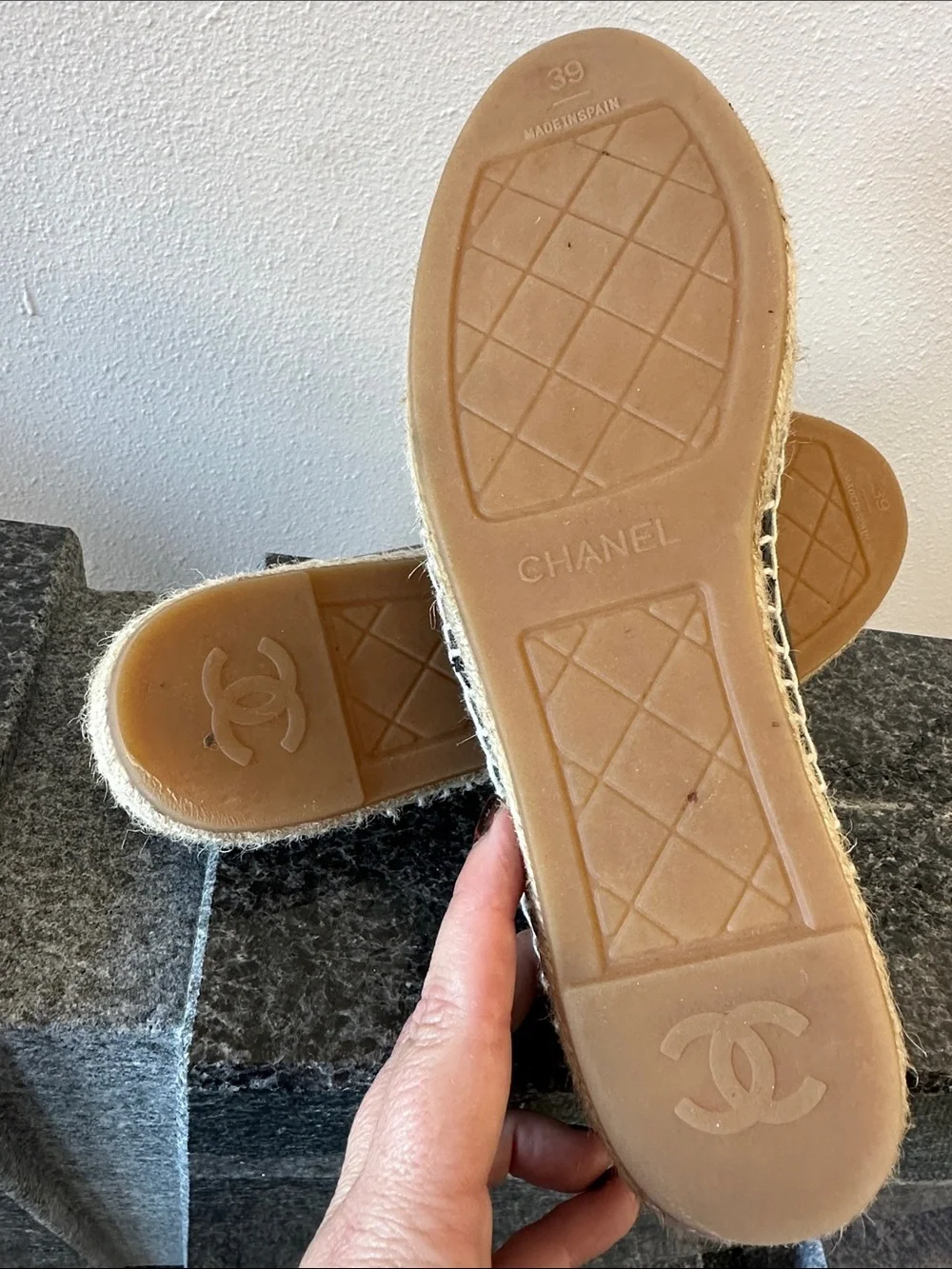Chanel Black Leather Espadrille Flats